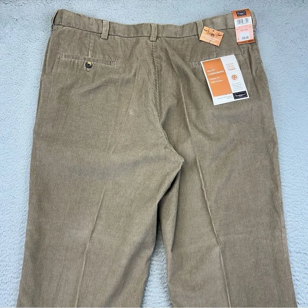 Haggar Corduroy Pants Mens 40x29 Beige Classic Cotton Comfort Business **38x27**
